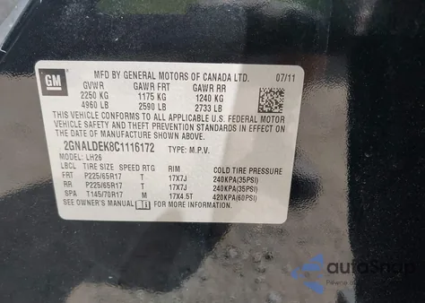 2012 Chevrolet Equinox 1Lt z USA, uszkodzony, nr VIN 2GNALDEK8C1116172